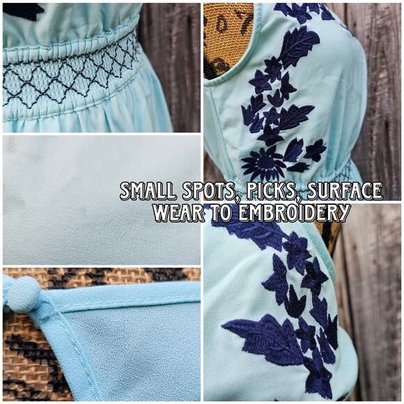 Blue Skater Dress Size S Jun&Ivy Sleeveless Floral Embroidery Keyhole Fit Flare - Picture 5 of 8